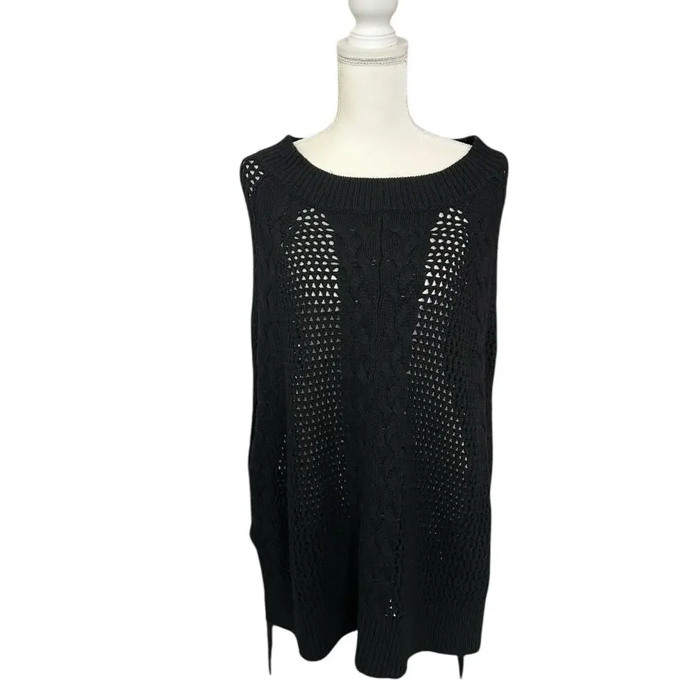 Allsaints Open Knit Erbus Black Pullover Hi Low Cape  Size 4 - 6 Small - Picture 2 of 11